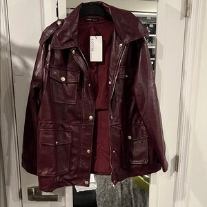 SHEIN Deep Burgundy Military Jacket